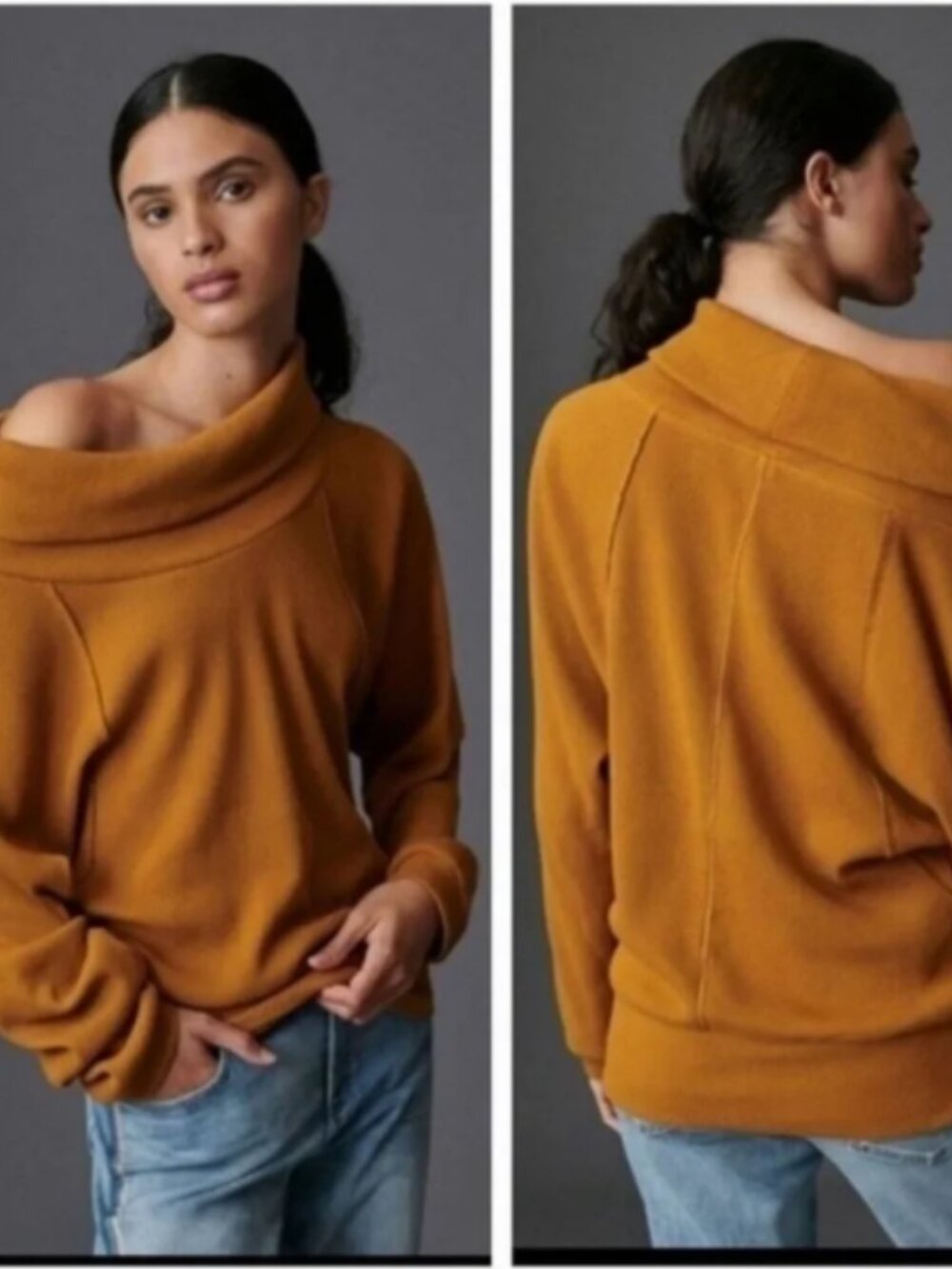 Anthropologie Pilcro Mustard Yellow Orange Angie Cowl Neck Waffle Knit